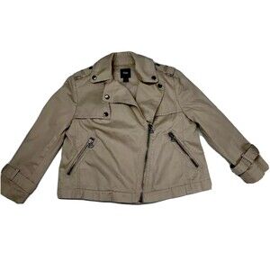 GAP Women’s Full Zip Biker Jacket Size XS Solid Khaki Beige Long Sleeves EUC